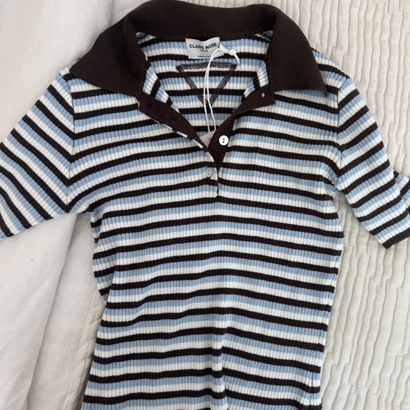 NWT NA-KD x Claire Rose Striped Polo T-Shirt - Picture 7 of 12